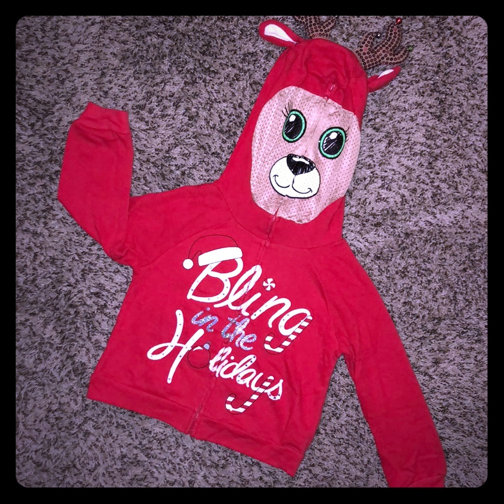 Justice Xmas  Zip Up Hoodie W/h Jingling Antlers